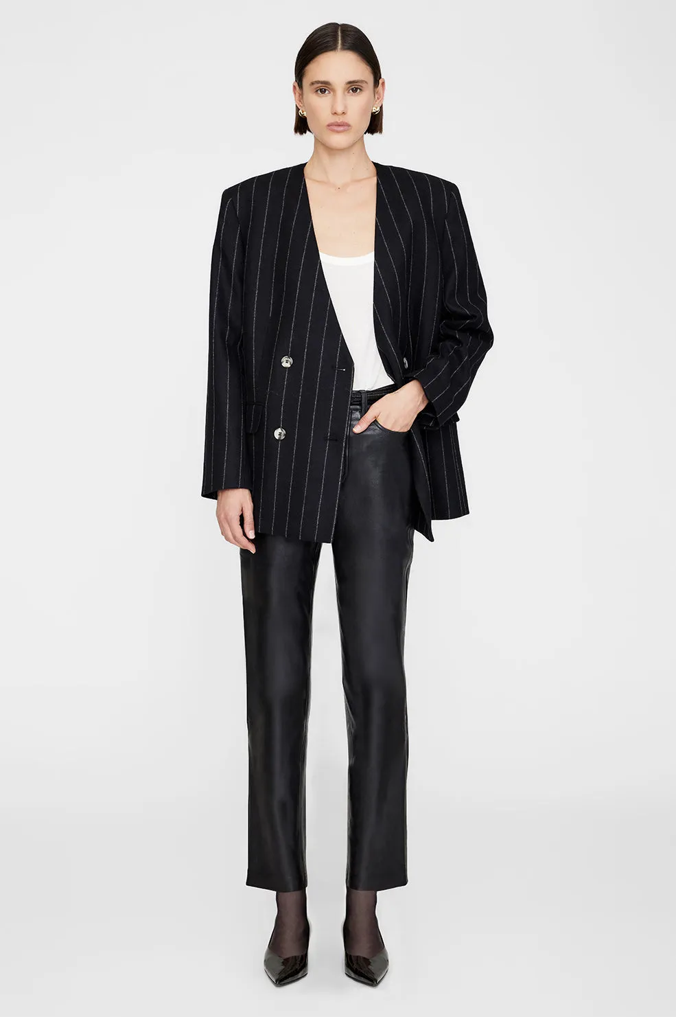 Maron Blazer in Dark Grey Pinstripe