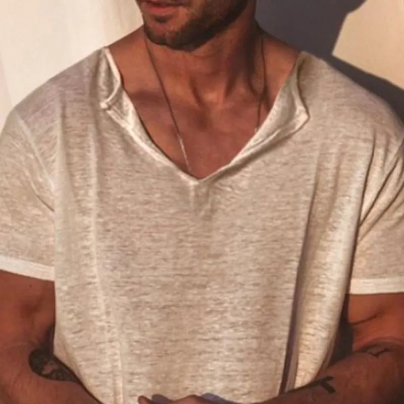 Men's Classic Casual V-Neck Bamboo Cotton Short Sleeve T-Shirt 16077483K