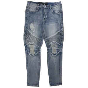 Men's Premium Distressed Blue Wash Distressed Denim Jeans