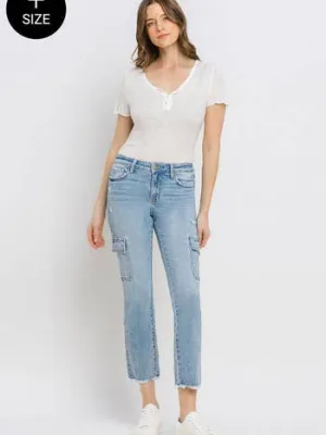 Mid Rise Slim Straight Stretch Cargo Jeans