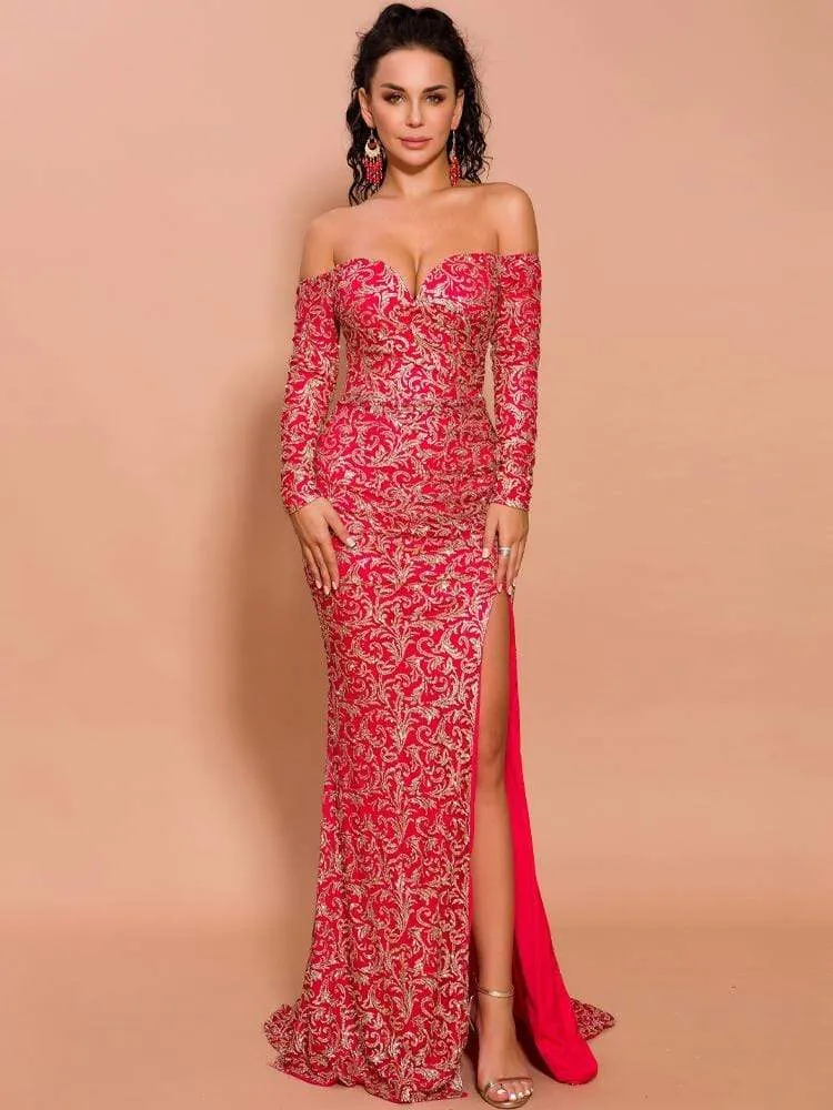 Off Shoulder Evening Gown Maxi Dress