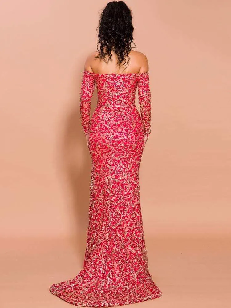 Off Shoulder Evening Gown Maxi Dress