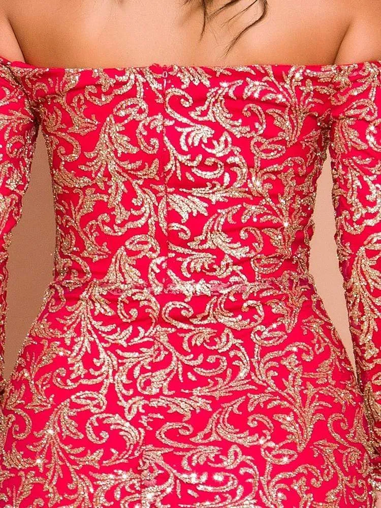Off Shoulder Evening Gown Maxi Dress