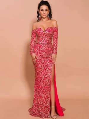 Off Shoulder Evening Gown Maxi Dress