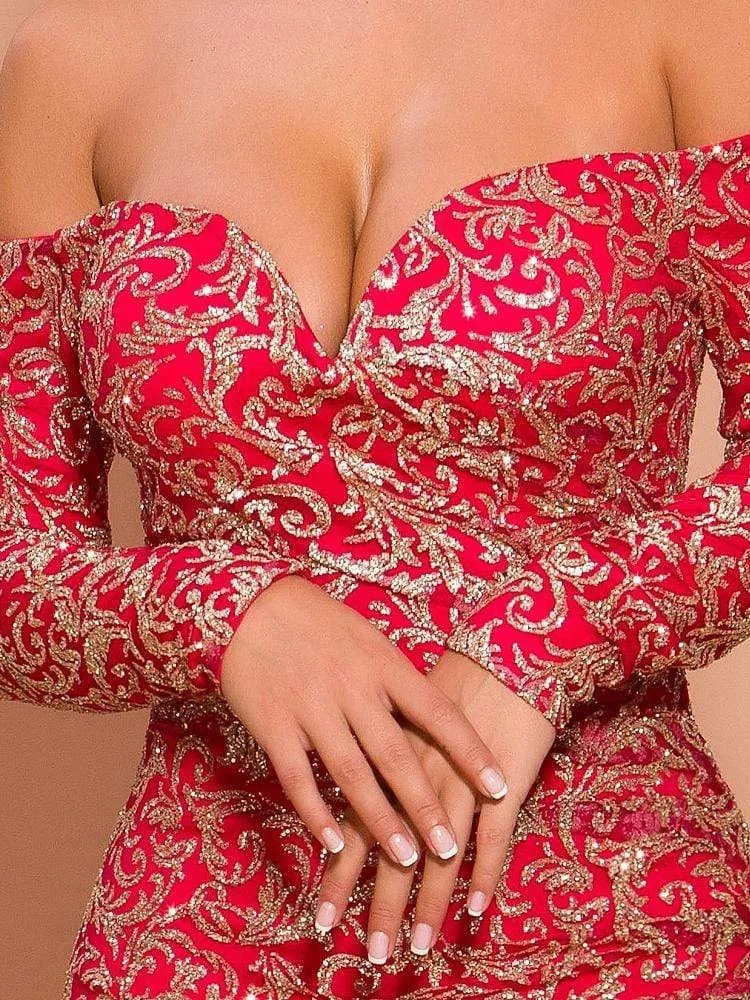 Off Shoulder Evening Gown Maxi Dress