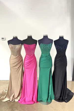 Opheliate | Strapless Mermaid Beaded Long Prom Dress With Slit