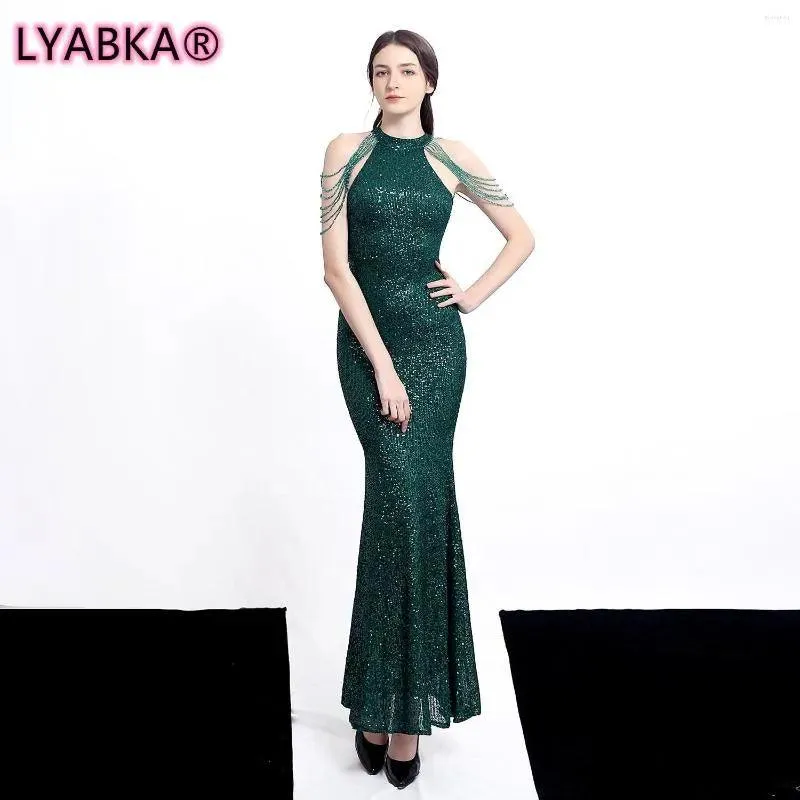 Party Dresses LYABKA Elegant Off Shoulder Beaded Sequin Evening Dress Women Sliver Bodycon Maxi Prom