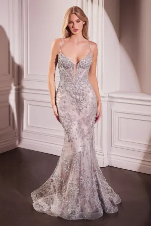 PEARL & LACE EMBELLISHED FIT & FLAR GOWN CDCC2403
