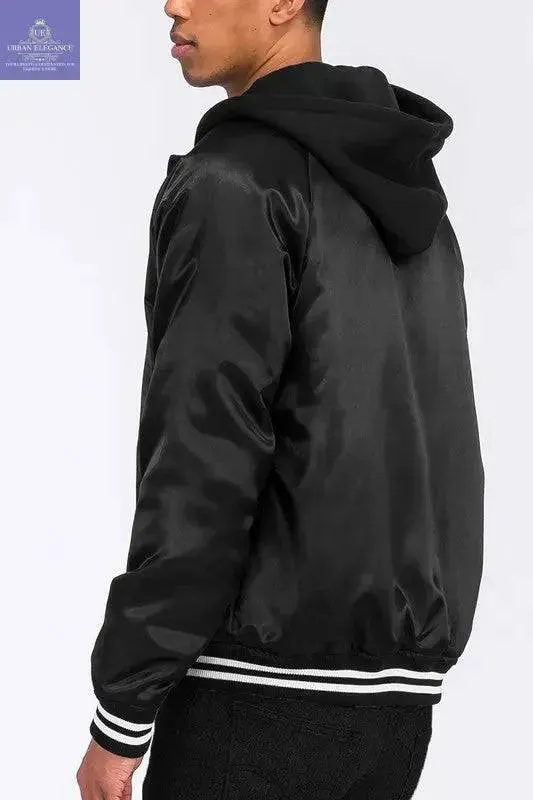 SATIN VARSITY BOMBER JACKET