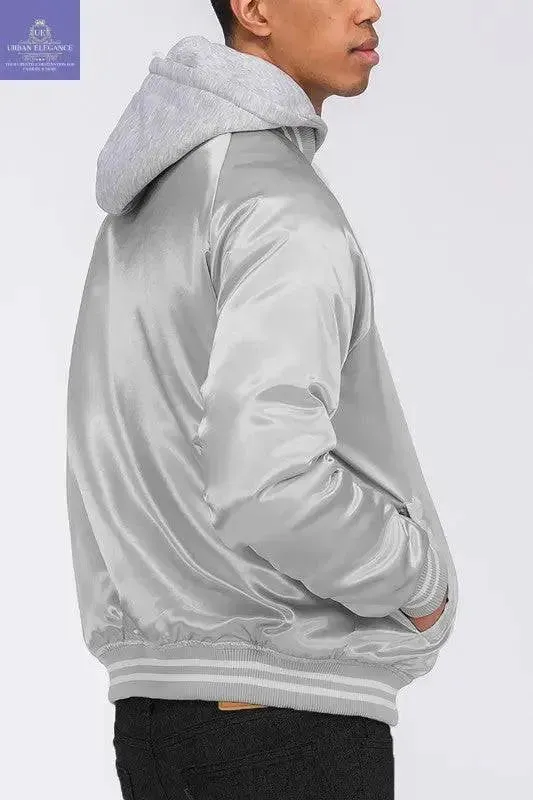 SATIN VARSITY BOMBER JACKET
