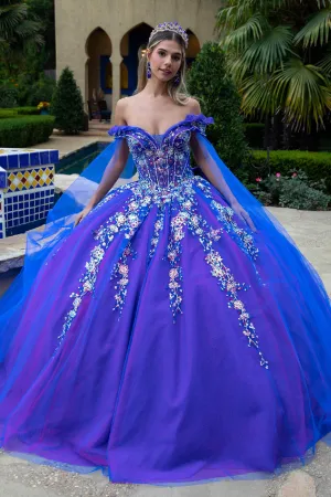 Sequin Cape Sleeve Ball Gown by GLS Gloria GL3518