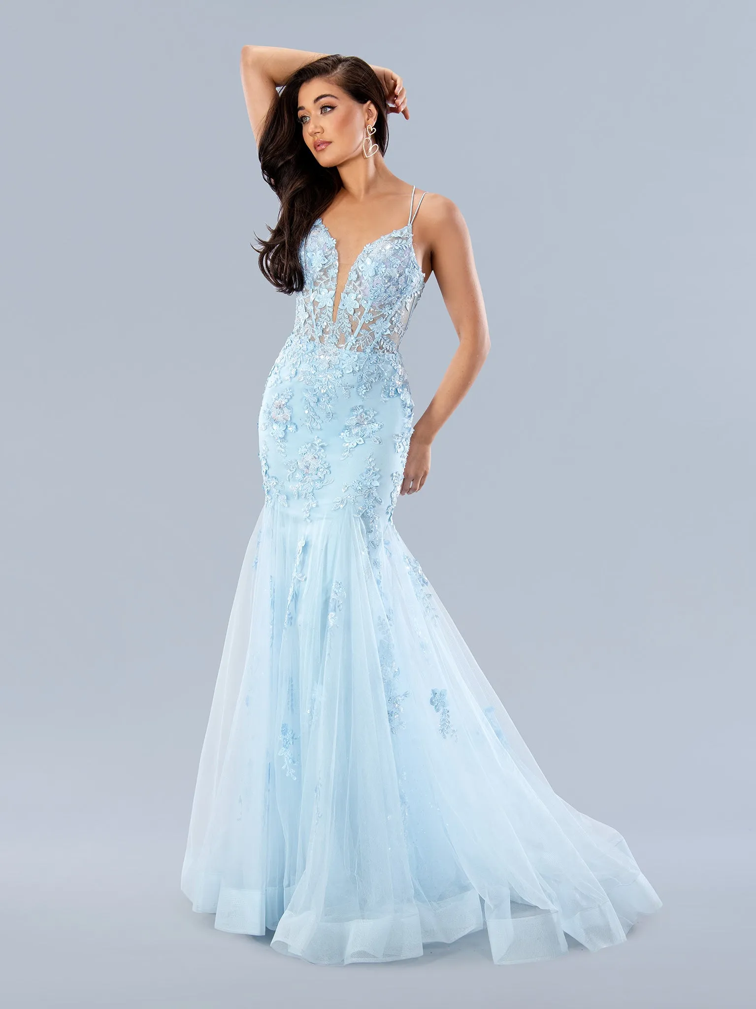 Stella Couture 24197 Sheer Corset Lace Mermaid Prom Dress Shimmer Sequin Beaded Gown