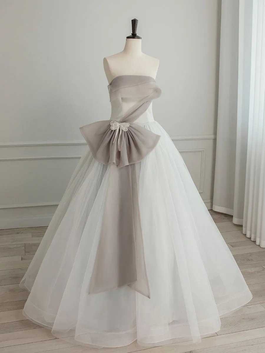 Strapless Asymmetrical White/Grey Contrast Wedding Dress