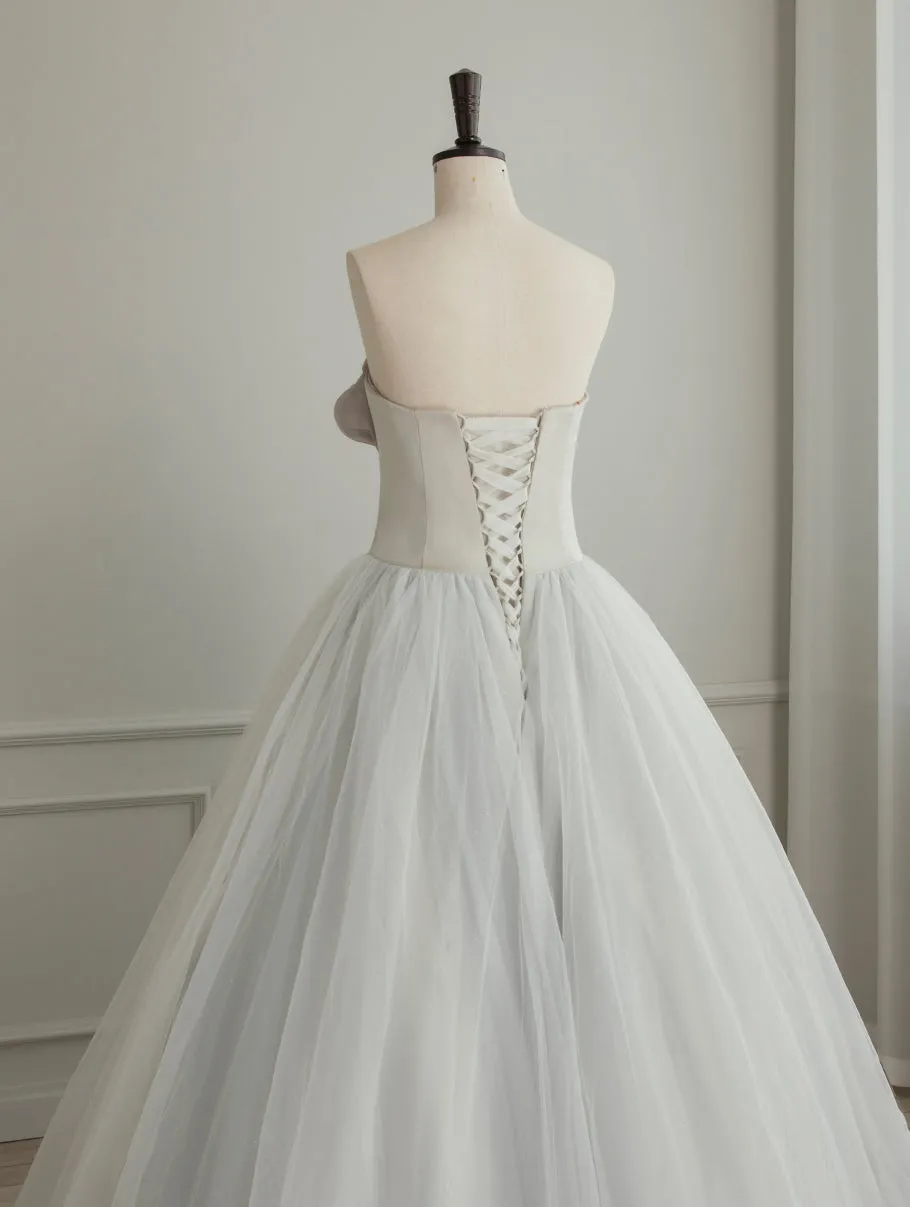 Strapless Asymmetrical White/Grey Contrast Wedding Dress