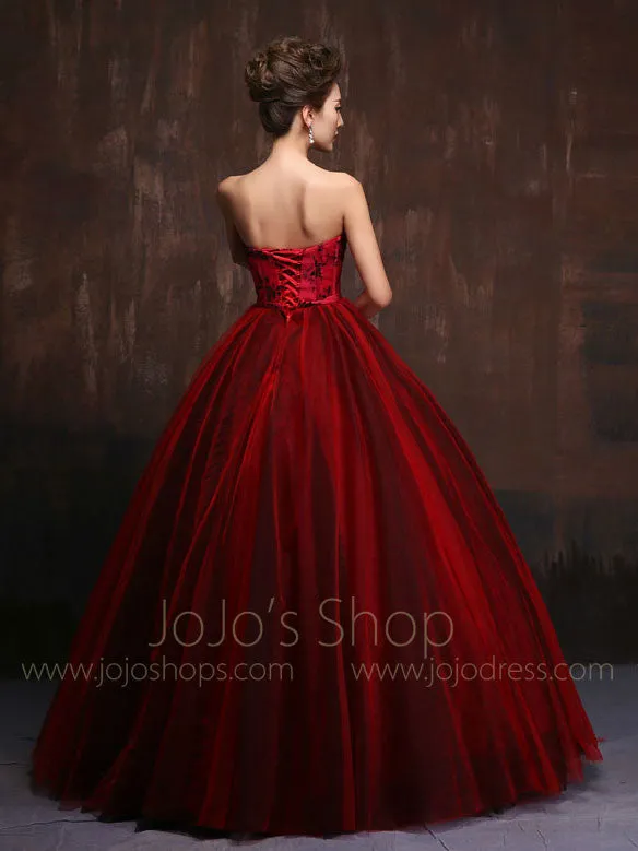 Strapless Royal Scarlet Red Quinceanera Ball Gown Dress
