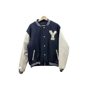 Vintage 1980's Navy Quilted Letterman Wool Varsity Bomber Jacket