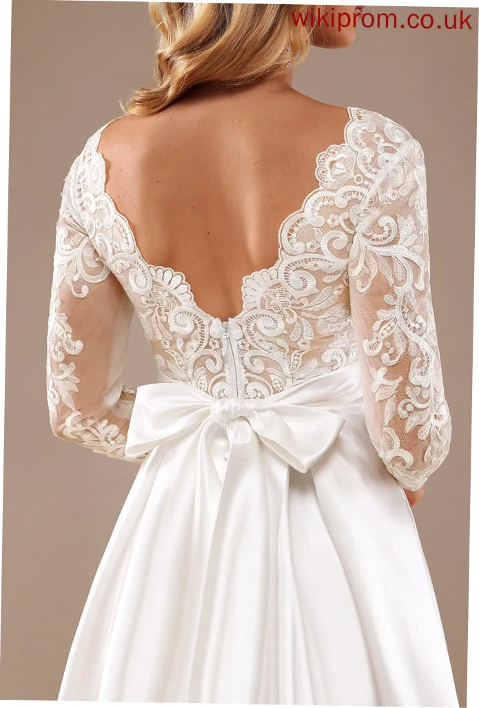 Wedding Dresses Train Wedding With Dress Lace Sweep Mariela Ball-Gown/Princess Lace Bow(s) Satin V-neck