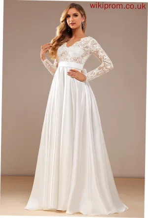 Wedding Dresses Train Wedding With Dress Lace Sweep Mariela Ball-Gown/Princess Lace Bow(s) Satin V-neck