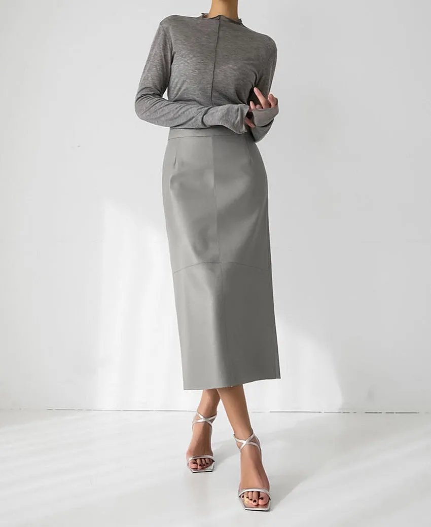 Women's High-Waisted Split PU Leather Pencil Skirt