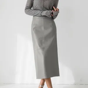 Women's High-Waisted Split PU Leather Pencil Skirt