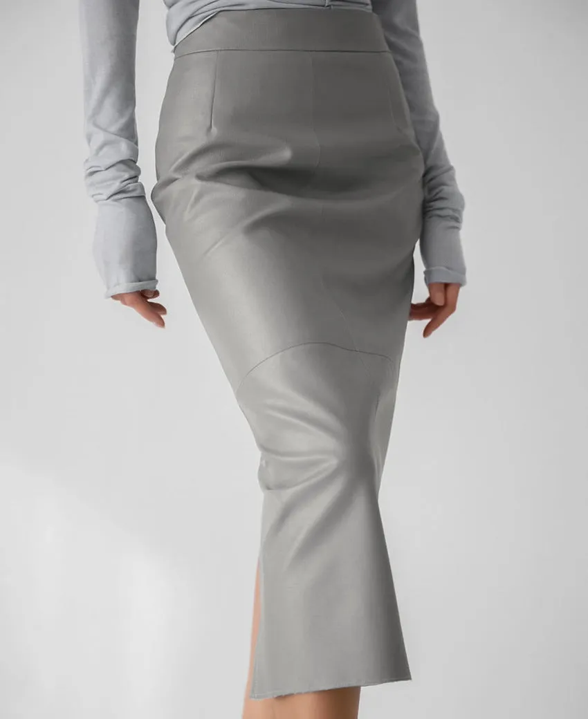 Women's High-Waisted Split PU Leather Pencil Skirt