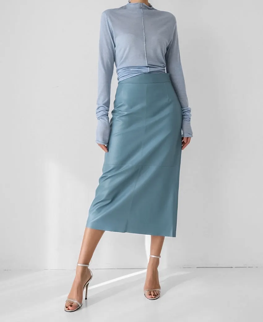 Women's High-Waisted Split PU Leather Pencil Skirt